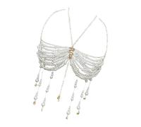 DIDILLX Elegante camiseta sin mangas con perlas y borlas y cuello halter para mujer, joyería corporal, brasier con cadena de pecho para fiestas y festivales, Weight: ≤70kg, aleación