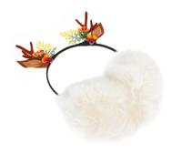 Didiseaon 1 Pc Diadema con orejeras de asta orejera de reno diadema de astas de halloween lana Cuerno cornamenta Calentador de orejas de felpa con astas orejera de felpa piel de conejo Beige