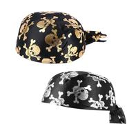 Didiseaon 2 Turbantes de Calavera para Halloween Turbante Pirata Transpirable de Verano Pañuelo Ligero para Fiestas y Disfraces Colores Dorado y Plateado Pack 2 Piezas