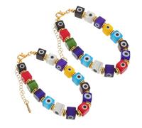 Didiseaon 2piezas Pulsera de Cuentas de Ojo Malvado Cadena de Cuentas de Vidrio para Mujer Ajustable Uso Diario o Festivo Accesorios de Muñeca