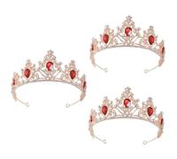 Didiseaon 3 Piezas de cristal de diamantes de imitación de tiaras de cumpleaños diademas novia coronas para novias coronas para tiara de niñas de zinc rojo