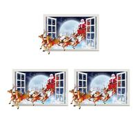 Didiseaon 3 Piezas Pegatinas Navideñas de Santa y Reno para Ventana, Pvc