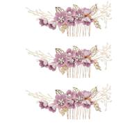 Didiseaon 3 Piezas Peine Lateral De Diamantes De Imitación Decoración De Boda Pelo De Flores Tiara De Oro Peine Para El Cabello Peinetas Laterales Púrpura Novia Flor De Metal