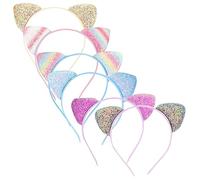 Didiseaon 6piezas Diadema Orejas De Gato Linda y Brillante Para Niña Diademas Lentejuelas Para Fiesta Azul Rosa Dorado Violeta