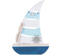 Didiseaon Barco Decorativo de Vela Azul Hecho en MDF, Modelo Mediterráneo para Decoración de Boda y Hogar, Adorno Náutico Pequeño de 21 CM