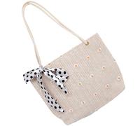 Didiseaon Bolso de Mano para Mujer con Lazo de Rafia Bolsa de Paja Portátil para Playa y Verano Estilo Casual y Elegante Capacidad para Objetos Diarios Diseño Artesanal Color Beige Modelo