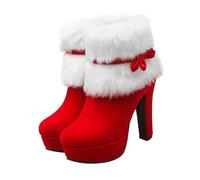 Didiseaon Botines Cortos para Mujer con Plataforma Gruesa Tacón y Forro de Felpa Antideslizantes y Cálidos para Navidad Botas de Tobillo Resistentes al Agua con Cierre Lateral y Lazo