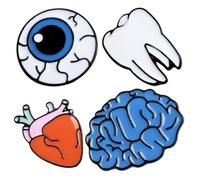 Didiseaon Broches Creativos de Órganos Humanos Pin Novedoso de Esmalte 4 Piezas Cerebro, Corazón, Globo Ocular y Diente para Mochila, Chaqueta y Fiesta, Diseño Original y Tamaño Compacto