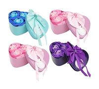 Didiseaon Caja de Obsequio Corazón de Hierro 3 Rosas de Jabón Pequeñas, 4 Unidades, Colores Variados, Decoración para San Valentín, Cumpleaños y Eventos Color Estilo