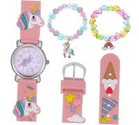 Didiseaon Conjunto De Pulsera y Reloj para Niña Pulsera De Reloj para Niños Correa De Silicona Color Rosa Diseño Unicornio Cuarzo Ligero Uso Diario Fiesta Escolar
