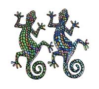 Didiseaon Esculturas Colgantes de Gecko de Hierro y Metal Colorido para Decoración de Pared Interior y Exterior, Juego de 2 Piezas para Salón, Dormitorio y Jardín, Arte Mural Resistente