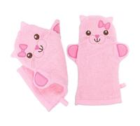 Didiseaon Guantes de Baño para Pequeños 2 Piezas Guantes Exfoliantes Corporales Dibujos Animados de Gato Rosa Material Suave y Transpirable Ideales para Masaje y Limpieza Bebés