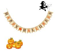 Didiseaon Happy Halloween arbol Halloween Pancarta de arpillera de Calabaza decoración Colgante de Halloween Banner de Halloween de Lino Pancarta de Halloween Víspera de Todos los Santos