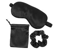 Didiseaon Juego de 3 Antifaces para Dormir de Seda Sintética Negra Bolsa de Viaje y Coleteros Pelo, Tamaño Único, y Cómodo para Descanso, Adecuado para Viajes, Uso Diario y Relajación