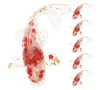 Didiseaon Juego de 6 Peces Koi Miniatura de Cristal Natural Transparente y Resina Roja Pan de Oro, Figuras Decorativas de Feng Shui para Acuario y Decoración de Escritorio en Hogar