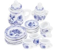 Didiseaon Juego de Té Miniatura 15 Piezas de Cerámica Azul Decorativa para Casas de Muñecas, Accesorios para Mini Casas y Vajilla en Miniatura, Set de Té Pequeño para Decoración y Juegos
