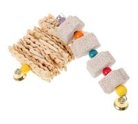 Didiseaon Juguetes para Masticar de Loro y Periquitos 2 Piezas Colgantes Cascabeles Bloques de Piedra Volcánica y Hueso de Sepia para Moler Dientes y Suplementar Calcio Color Aleatorio