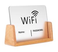 Didiseaon Letrero Acrílico para Contraseña Wifi Base de Madera de Haya Tamaño 12X16 CM Señal de Wifi para Huéspedes y Cartel Código de Red para Hogar y Negocios