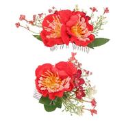 Didiseaon Peines Laterales Cabello Flores Rojas Azalea, 2 Piezas, Accesorios Decorativos para Mujer y Niñas, Ideales para Bodas, Sesiones de Fotos y Vacaciones, Diseño Realista y Suave