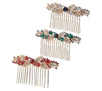 Didiseaon Peinetas de Boda para Mujer 3 Piezas Peinetas de Metal con Gemas de Imitación Rojos y Verdes para Sujetar Cabello Fragmentado en Eventos y Bodas