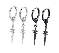 Didiseaon Pendientes de Clip Hip Hop para Pareja, Metal Resistente, Color Negro y Plata, 4 Piezas, Accesorios de Moda para Hombre y Mujer, Uso Diario y Regalos