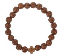 Didiseaon Pulsera Cruz Rosario para Hombre y Mujer Cuentas de Madera Café, Pulsera Religiosa Artesanal, Accesorio Espiritual y Elegante para Uso Diario