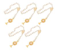 Didiseaon Pulsera de Perlas para Bautizo 5 Piezas Dorada Colgante Religioso de Cruz y Copa Sagrada Pulsera Portátil de Cuentas Católicas para Decoración de Fiesta y Regalos para Shower