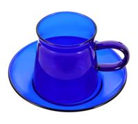 Didiseaon Taza de Café Retro, Taza de Té Vintage con Platillo, 300ml, Vidrio, Azul, para Té y Chocolate Caliente, para Casa y Hotel