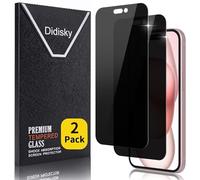 Didisky 2-Unidades Privacidad de Vidrio Templado Protector de Pantalla para iPhone 16, iPhone 15 6,1", Anti-voyeur, Antihuellas, Sin Burbujas, Fácil de Limpiar, 9H Dureza