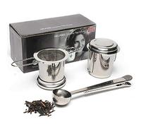 Dido´s Pack de 2 Infusor de Té en Acero Inoxidable Colador Filtro con Tapa y Asa para Tazas de Té Café Té a Granel Hojas Sueltas, con Bandejas de Goteo y Cuchara
