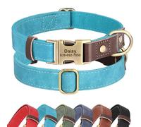 Didog Collar de cuero personalizado para perro, suave y duradero, collar ajustable con placa de identificación y hebilla de metal de liberación rápida para perros pequeños, medianos y grandes, azul