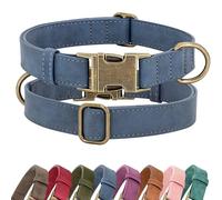 Didog Collar de perro de cuero suave, collares de perro duraderos y resistentes con hebilla de metal de liberación rápida, collar de perro ajustable de cuero para perros medianos y pequeños, azul, M