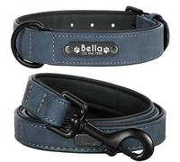 Didog - Collar de Piel Suave Acolchada Personalizable para Perro, Chapa de Nombre, Anilla en D, Collar Grabado para Perro, tamaños pequeño, Mediano y Grande
