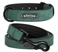 Didog - Collar de Piel Suave Acolchada Personalizable para Perro, Chapa de Nombre, Anilla en D, Collar Grabado para Perro, tamaños pequeño, Mediano y Grande