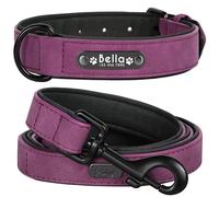 Didog - Collar de Piel Suave Acolchada Personalizable para Perro, Chapa de Nombre, Anilla en D, Collar Grabado para Perro, tamaños pequeño, Mediano y Grande