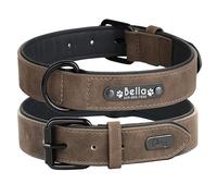 Didog - Collar de Piel Suave Acolchada Personalizable para Perro, Chapa de Nombre, Anilla en D, Collar Grabado para Perro, tamaños pequeño, Mediano y Grande