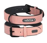 Didog - Collar de Piel Suave Acolchada Personalizable para Perro, Chapa de Nombre, Anilla en D, Collar Grabado para Perro, tamaños pequeño, Mediano y Grande