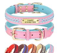 Didog - Collares para perro de piel personalizada con placa de latón grabada - Cuero trenzado suave acolchado personalizado - Collares ajustables para mascotas para perros pequeños, medianos y grandes