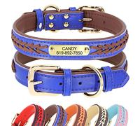 Didog - Collares para perro de piel personalizada con placa de latón grabada - Cuero trenzado suave acolchado personalizado - Collares ajustables para mascotas para perros pequeños, medianos y grandes