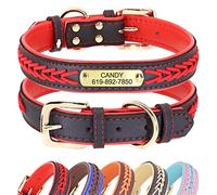 Didog - Collares para perro de piel personalizada con placa de latón grabada - Cuero trenzado suave acolchado personalizado - Collares ajustables para mascotas para perros pequeños, medianos y grandes