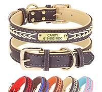 Didog - Collares para perro de piel personalizada con placa de latón grabada - Cuero trenzado suave acolchado personalizado - Collares ajustables para mascotas para perros pequeños, medianos y grandes
