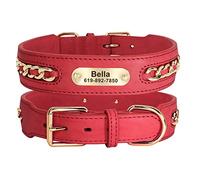 Didog Collares Perro Cuero Genuino, Collar Perro Cuero Trenzado Metal Personalizado Placa identificación Ancha grabada, Collares Perro Ajustables duraderos Perros pequeños, medianos Grandes, Rojo, L