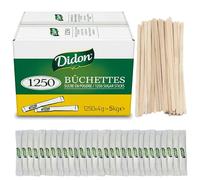 DIDON Lote de 1250 Sobres 5KG - Bûchettes de Azúcar Individuales de 4g (TOTAL 5 kg) con un lote de agitadores de madera - Ideal para Bebidas Calientes, Cafés y Tés