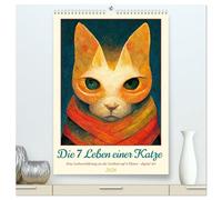 Die 7 Leben einer Katze (hochwertiger Premium Wandkalender 2026 DIN A2 hoch), Kunstdruck in Hochglanz: Eine Liebeserklärung an die Gottheit Katze mit digitaler Kunst.