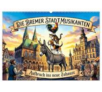 Die Bremer Stadtmusikanten - Aufbruch ins neue Zuhause (Wandkalender 2027 DIN A2 quer), CALVENDO Monatskalender: Eine kunstvoll illustrierte Reise: ... Stadtmusikanten im Wandel der Jahreszeiten.