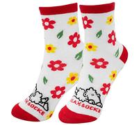 Die Geschenkewelt Sheepworld - Calcetín de Oveja y Texto en alemán (80% algodón, 15% Nailon, 5% Elastano, Talla 36-40), Color Rojo y Blanco