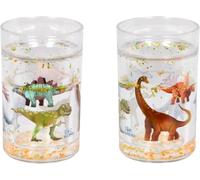 Die Spiegelburg - 1 taza con purpurina Dino Friends, la parte delantera y trasera se muestra en la imagen