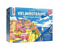 Die wunderbare Kreativbox Malen nach Zahlen - Urlaubsträume: Ausmalbuch (32 S.), Mini-Staffelei, 3 Leinwände, 10 Acrylmarker