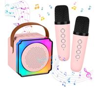 Diealles Shine Karaoke Infantil Con 2 Micrófonos Inalámbricos, Portátil Con Luces LED Y Efectos De Cambio De Voz, Juguete Para Niños De 3 a 12 Años (Rosa)
