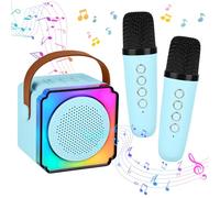 Diealles Shine Karaoke Infantil, Karaoke con 2 Microfonos Inalambricos, Portátil Karaoke Juguetes con Luces LED Y Efectos De Cambio De Voz, Microfono Infantil Regalos para Niños De 3 a 15 Años (Azul)